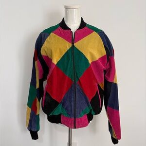 Vintage DON’T STOP, Multicolor Patchwork Suede Bomber Jacket